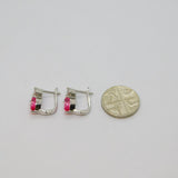 Pair of Sterling Silver Pink & White CZ Huggie Stud Earrings Contemporary c1990s