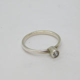 Sterling Silver White Topaz Solitaire Studio Ring Contemporary c1990 Size N 1/2