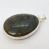 Studio Jewellery Large Sterling Silver Labradorite Drop Pendant Vintage c1970