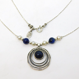 Pia Sterling Silver Lapis Lazuli & Pearl Studio Pendant Necklace Vintage