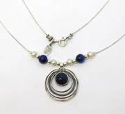 Pia Sterling Silver Lapis Lazuli & Pearl Studio Pendant Necklace Vintage