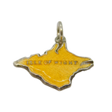 Sterling Silver Yellow Enamel Isle Of Wight Outline Charm Pendant Vintage c1970