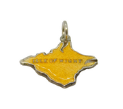 Sterling Silver Yellow Enamel Isle Of Wight Outline Charm Pendant Vintage c1970