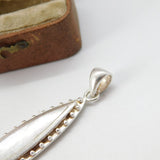 Sterling Silver Mother of Pearl Feather Drop Charm Pendant Vintage c1970