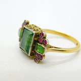 18th Century 18ct Gold, Green Paste, Ruby Mourning Ring Antique c1790
