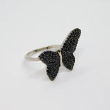Sterling Silver Black Crystal Set Butterfly Statement Ring Vintage c1970 Size O
