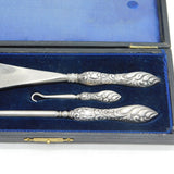 Victorian Boxed Sterling Silver Handled Sewing Set Antique 1898 Birmingham