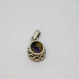 Sterling Silver Oval Amethyst Celtic Style Drop Charm Pendant Vintage c1970