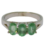 Sterling Silver 3 Oval Stone Green Sapphire Dress Ring Vintage c1970 Size N 1/2