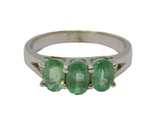 Sterling Silver 3 Oval Stone Green Sapphire Dress Ring Vintage c1970 Size N 1/2