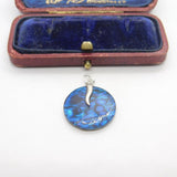 Sterling Silver and Swirled Blue Glass Charm Pendant Vintage c1970