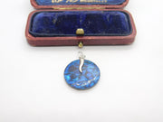 Sterling Silver and Swirled Blue Glass Charm Pendant Vintage c1970