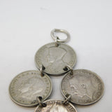 Sterling Silver Antique Threepence Coin Drop Charm Pendant Vintage c1970