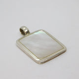Sterling Silver Framed Mother Of Pearl Slice Charm Pendant Vintage c1970