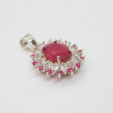 Sterling Silver Multi-Stone Ruby & White Sapphire Cluster Pendant Modern c1990s