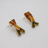 Pair of Sterling Silver Multi-Colour Baltic Amber Stud Earrings Modern c2000