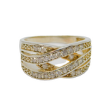 Sterling Silver CZ Criss Cross Pattern Dress Band Ring Modern c1990 Size O