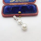 Sterling Silver Pearl & Diamond Paste Drop Charm Pendant Vintage c1970