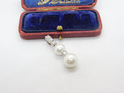Sterling Silver Pearl & Diamond Paste Drop Charm Pendant Vintage c1970