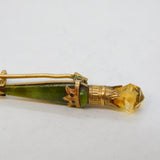 Victorian Scottish 9ct Gold, Citrine & Green Agate Dirk Brooch Antique c1890s