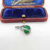 Sterling Silver Green Glass Marble in a Silver Wrap Charm Pendant Vintage c1970