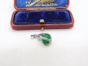 Sterling Silver Green Glass Marble in a Silver Wrap Charm Pendant Vintage c1970
