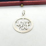 Sterling Silver 'I Love You' Outline Charm Pendant Vintage c1970