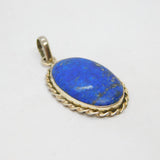 Sterling Silver Cabochon Lapis Lazuli Oval Drop Charm Pendant Vintage c1970