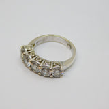 Sterling Silver 5 Stone Cubic Zirconia Dress Ring Vintage c1970 Size Q