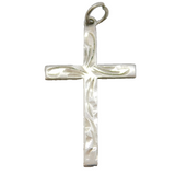 Sterling Silver Floral Pattern Cross Charm Pendant Vintage c1970s