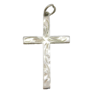 Sterling Silver Floral Pattern Cross Charm Pendant Vintage c1970s