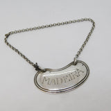 Sterling Silver Kidney Form Madeira Noggin Decanter Label Antique 1927 Sheffield