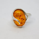 Sterling Silver Baltic Amber & Silver Swirl Dress Ring Vintage c1970 Size M 1/2