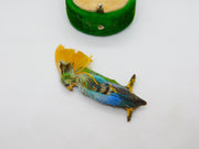 Victorian Natural Feather Parrot Novelty Brooch Pin Antuque c1900 Leather Back