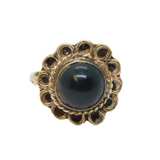 Sterling Silver Mexican Black Agate Flower Studio Band Ring Vintage c1970 Size J