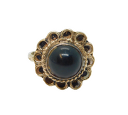 Sterling Silver Mexican Black Agate Flower Studio Band Ring Vintage c1970 Size J