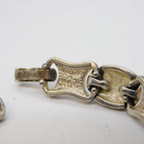 Sterling Silver & Mottled Yellow-Brown Enamel Panel Bracelet Vintage c1980s