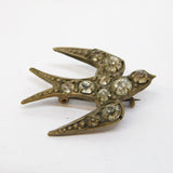 19th Century Gilt Metal & Paste Set Swallow Sweetheart Brooch Antique c1880s