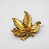 19th Century French 18ct Gold 'Fix' Plated Coral Set Leaf Brooch Antique c1890
