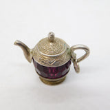 Sterling Silver Glass Set teapot Charm Pendant Vintage c1970s
