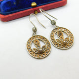Sterling Silver Filigree Dangle Drop Nouveau Earrings Antique c1920 Art Deco