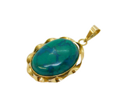 14ct Yellow Gold Mounted Cabochon-Cut Turquoise Drop Pendant Vintage