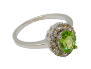 Sterling Silver Oval Peridot & White Sapphire Ring Vintage c1970 Size N 1/2