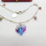Sterling Silver Charm Bracelet with Colourful Glass Beads & Leaf c1980 Vintage