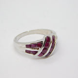Sterling Silver 18 Ruby Crossover Modernist Dress Ring Vintage c1970 Size P