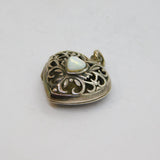 Sterling Silver Cutwork Puffy Heart With Shell Locket Pendant Modern c1990s
