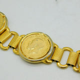 Large Gilt Metal Dress Belt with Gilded Half Penny Coins Vintage c1960s