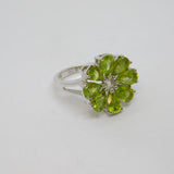 Sterling Silver 8 Peridot & White Sapphire Cluster Ring Vintage c1970 Size J 1/2