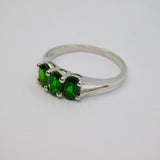 Sterling Silver Triple Oval Green Tourmaline Dress Ring Vintage c1970 Size O