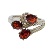 Sterling Silver Triple Oval Garnet Patterned Dress Ring Vintage c1970 Size N 1/2